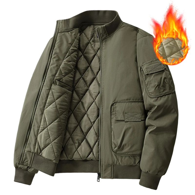 Hiking Jackets New Men Fashion Casual Warm Jackets Thicken Windproof Cotton Overcoats Male Military Tactical Solid Coats Parkas