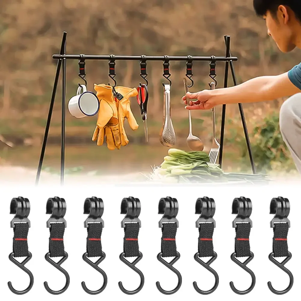 3/5pcs Outdoor Camping Moveable Hook Hanging Storage Rack Shelf S-Shaped Hanger Portable Detachable Kitchenware Pot Pan Rack