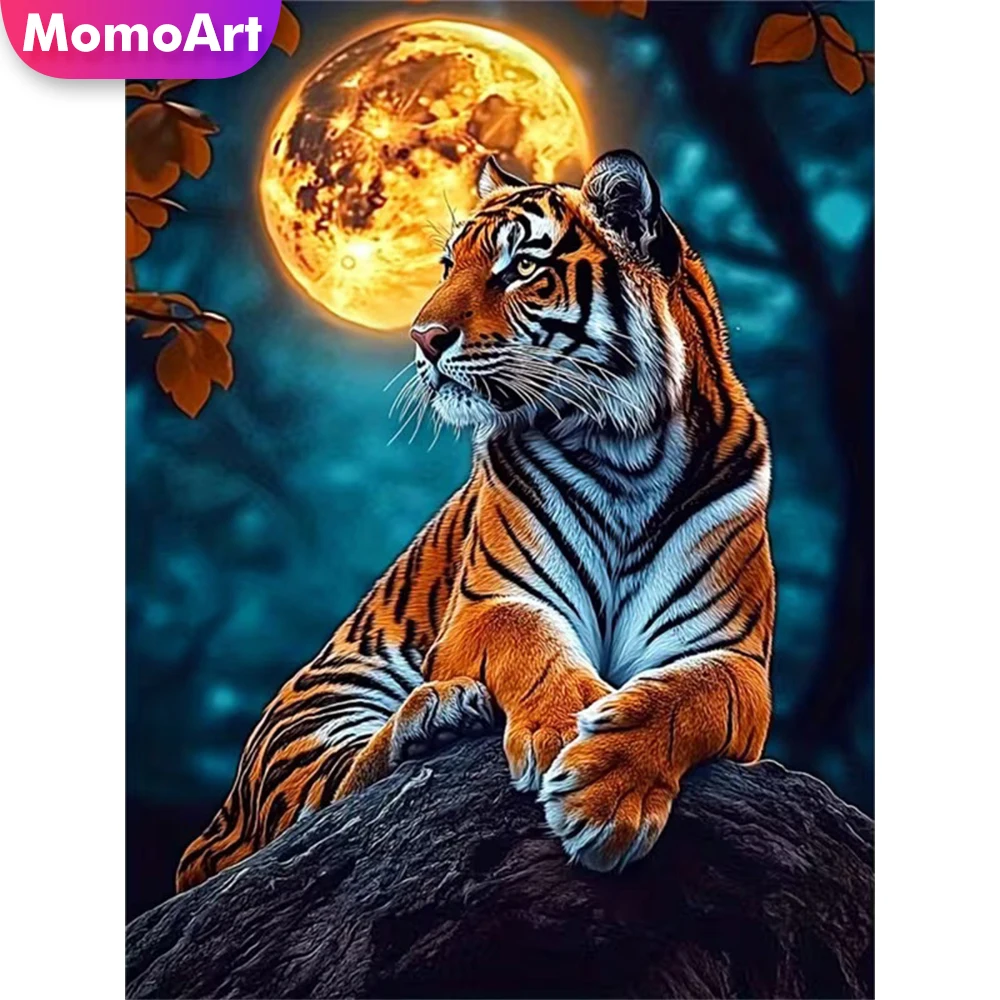 Momoart New Arrival Diamond Embroidery Tiger Animal DIY Painting Full Square Round Diamond Mosaic Moon Kits Art Decor for Home