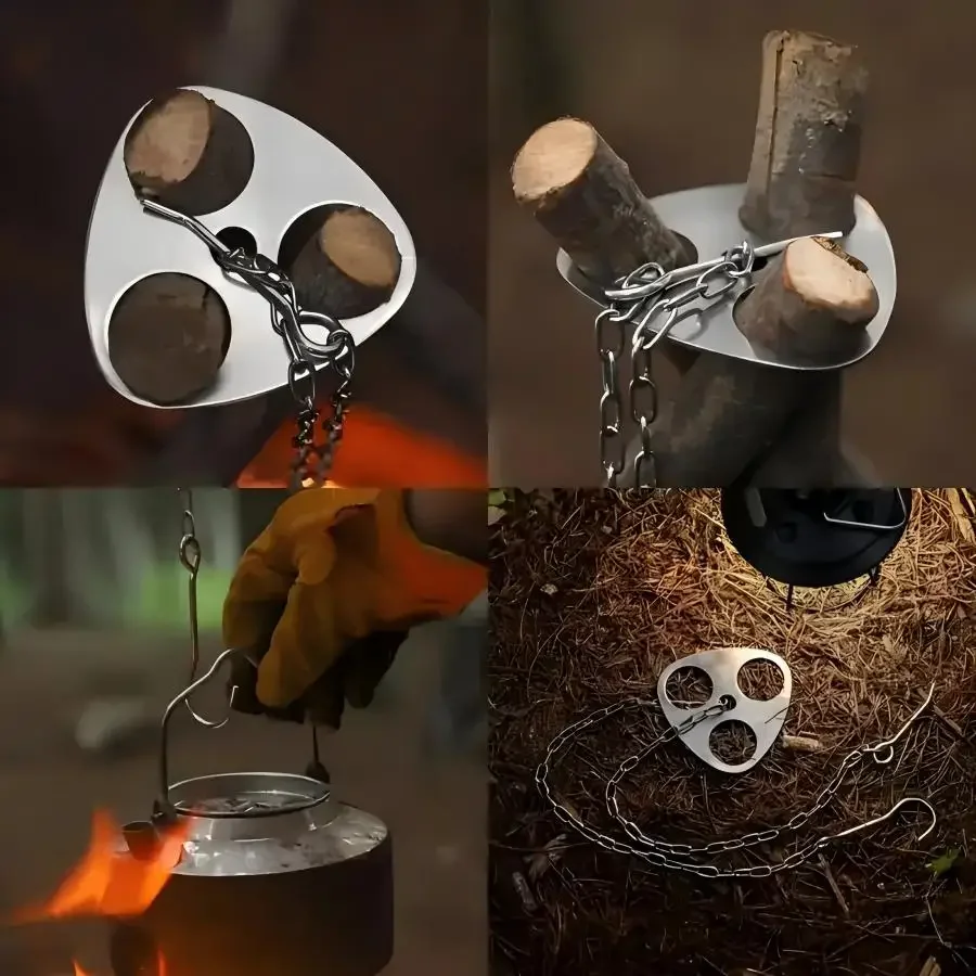 Stainless Steel Portable Camping Tripod Hanger Adjustable Chain,Outdoor Campfire Cooking Stand with Hook,Chain for Picnic BBQ