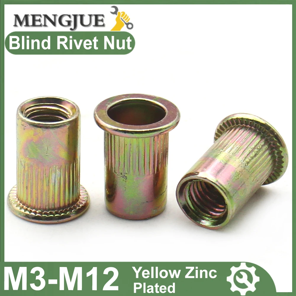 5-50pcs M3 M4 M5 M6 M8 M10 M12 Blind Rivet Nut  Rivnut Yellow Zinc Plated Threaded Inserts for Housings Panels