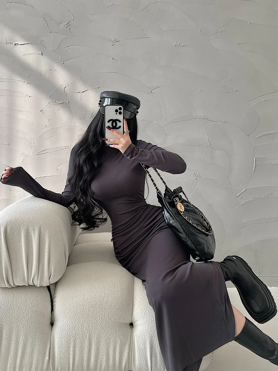 

Pure Desire Aosphere High Collar Slim Fit Long Sve Ba Split Bodycon Dr Young Girl Day Cotton Autumn Winter Dr