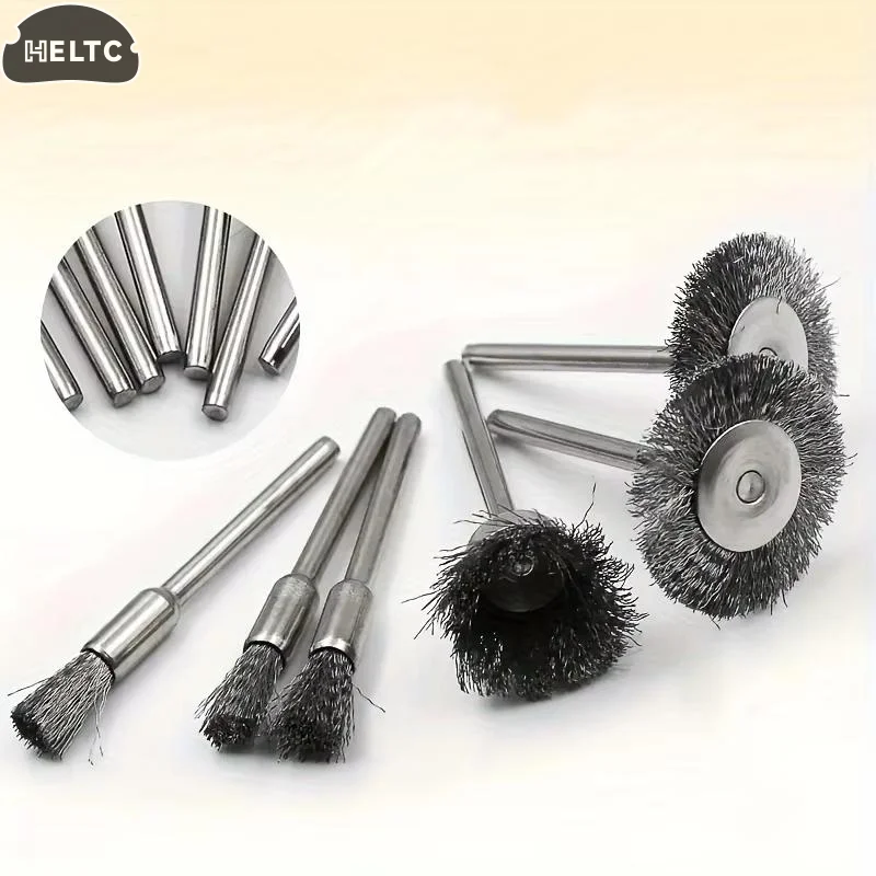 9Pcs Power Tool Silver/gold Mini Steel Wire Brush Drill Rotary Tool Cleaning Brush Wheel Metal Rust Removal Polishing Disc