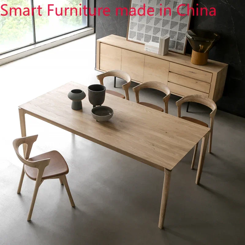 

Customized Nordic Silent Wind solid Wood Dining Table simple Household small ash Log rectangular extremely simple Table