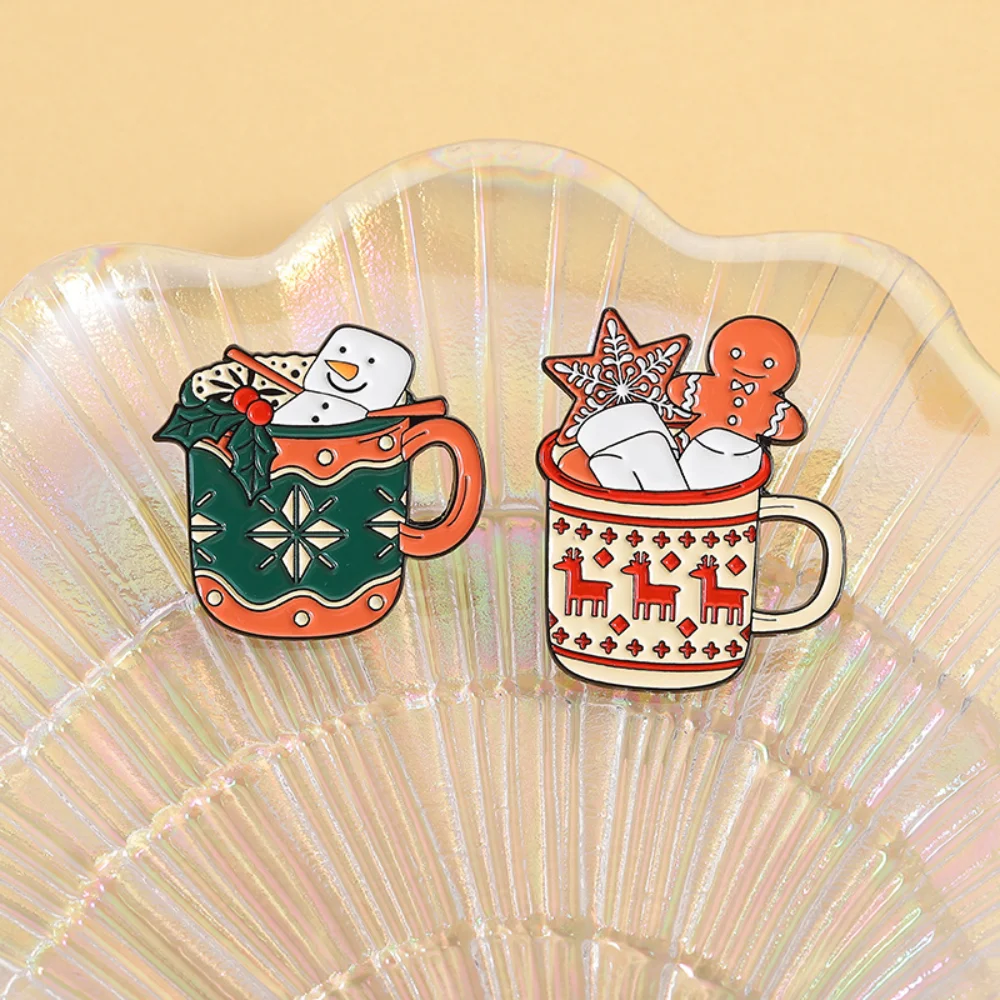 Holiday Cup Badge Alloy Christmas Cup Brooch Snowman Brooch Fashionable Festival Brooch For Decorative Clothing Clothing