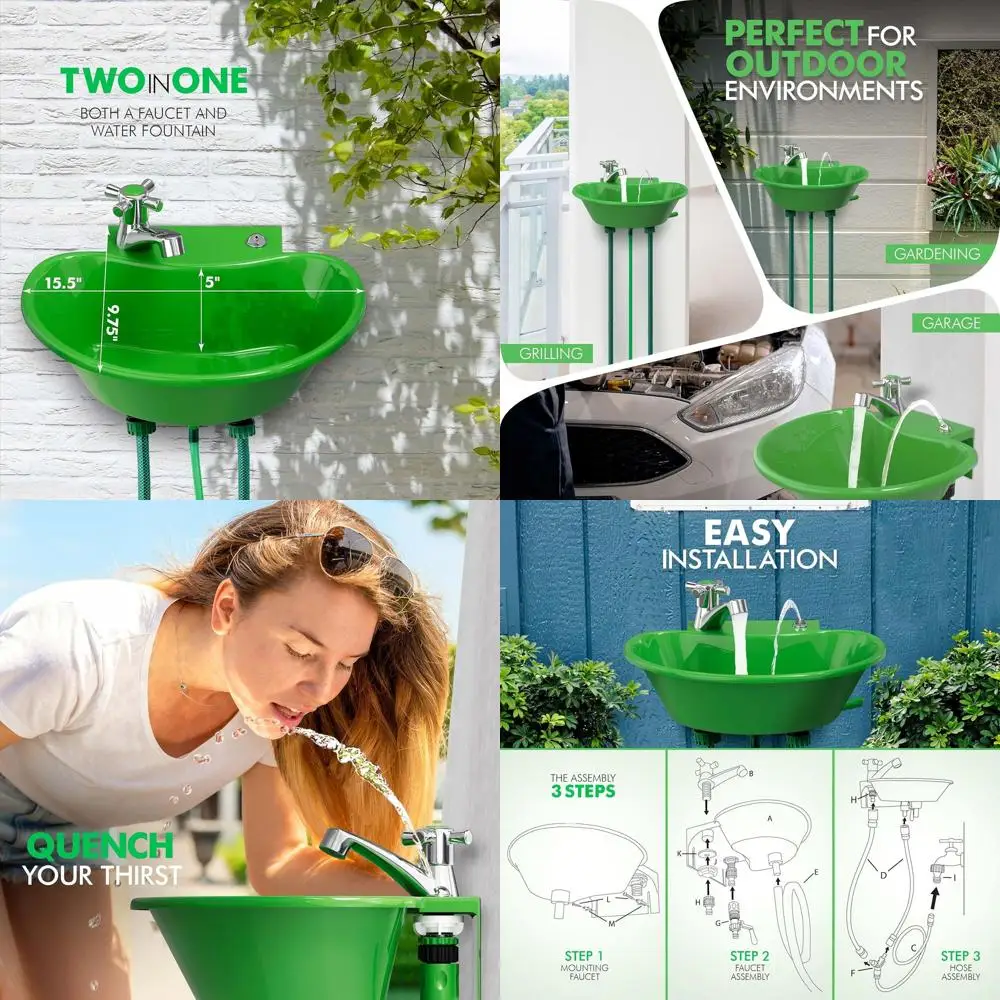

Compact Outdoor Garden Sink & Drinking Fountain - Easy Install for Hand Washing, Gardening, Grilling, and More