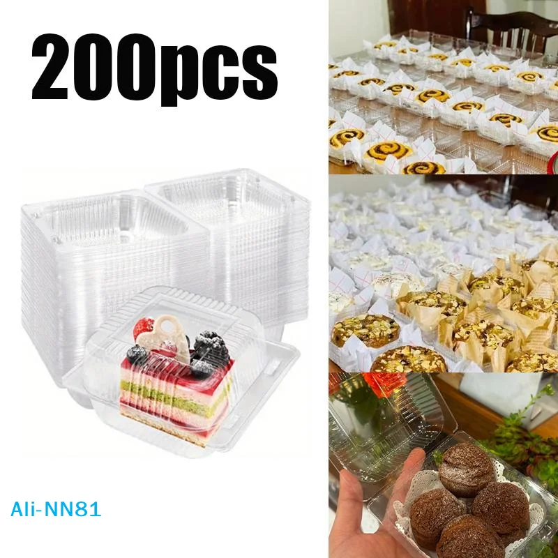 20/100/200Pcs Transparent Plastic Cake Box With Flip Cover Square Dessert Box Wedding Party Mousse Fruit Cake Food Packing Boxes