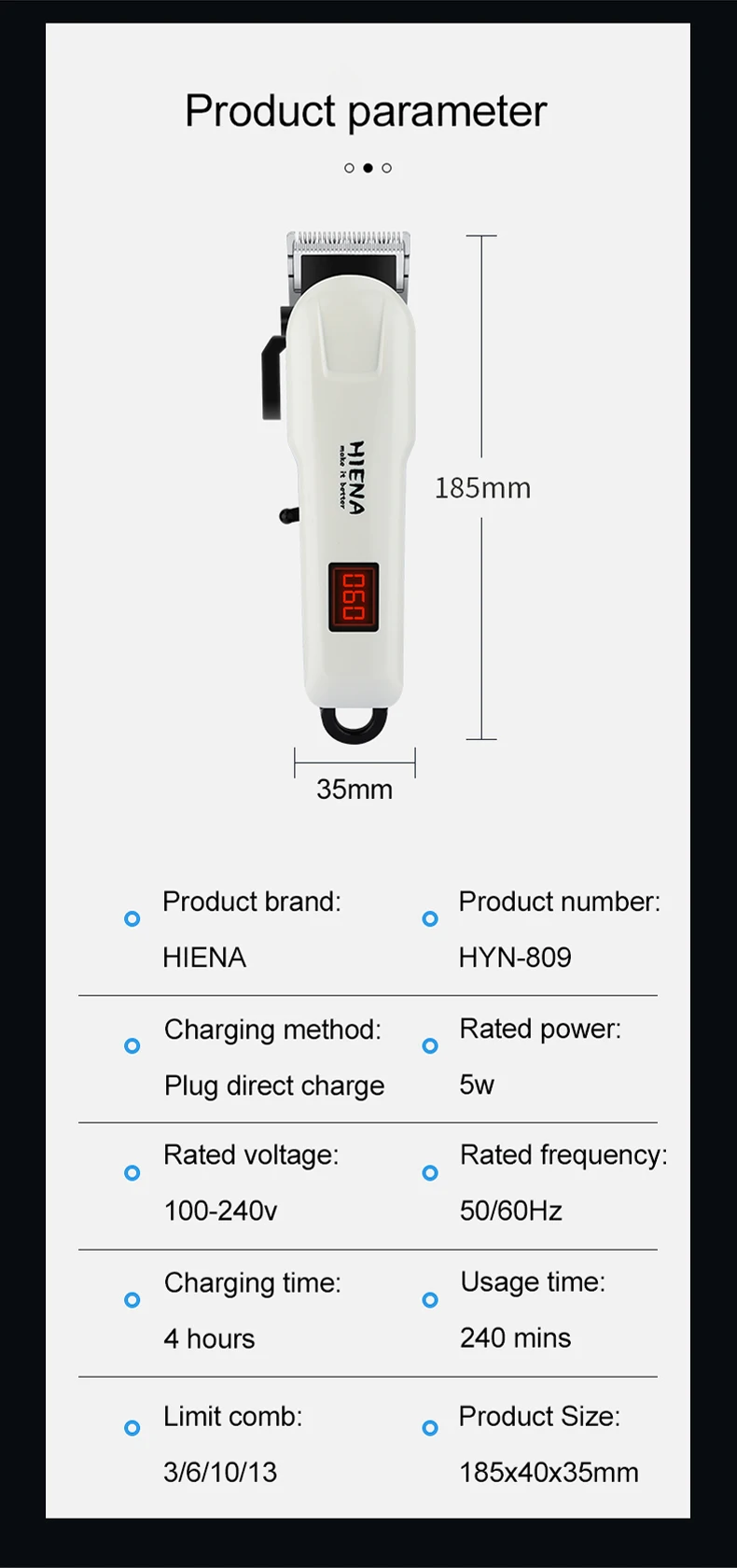 Hiena-مجموعة قص الشعر الكهربائية ، حلاق محترف ، آلة قص الشعر ، 4 سرعتين ، آلة تشذيب وتعديل دقيق ، آلة قص الشعر
