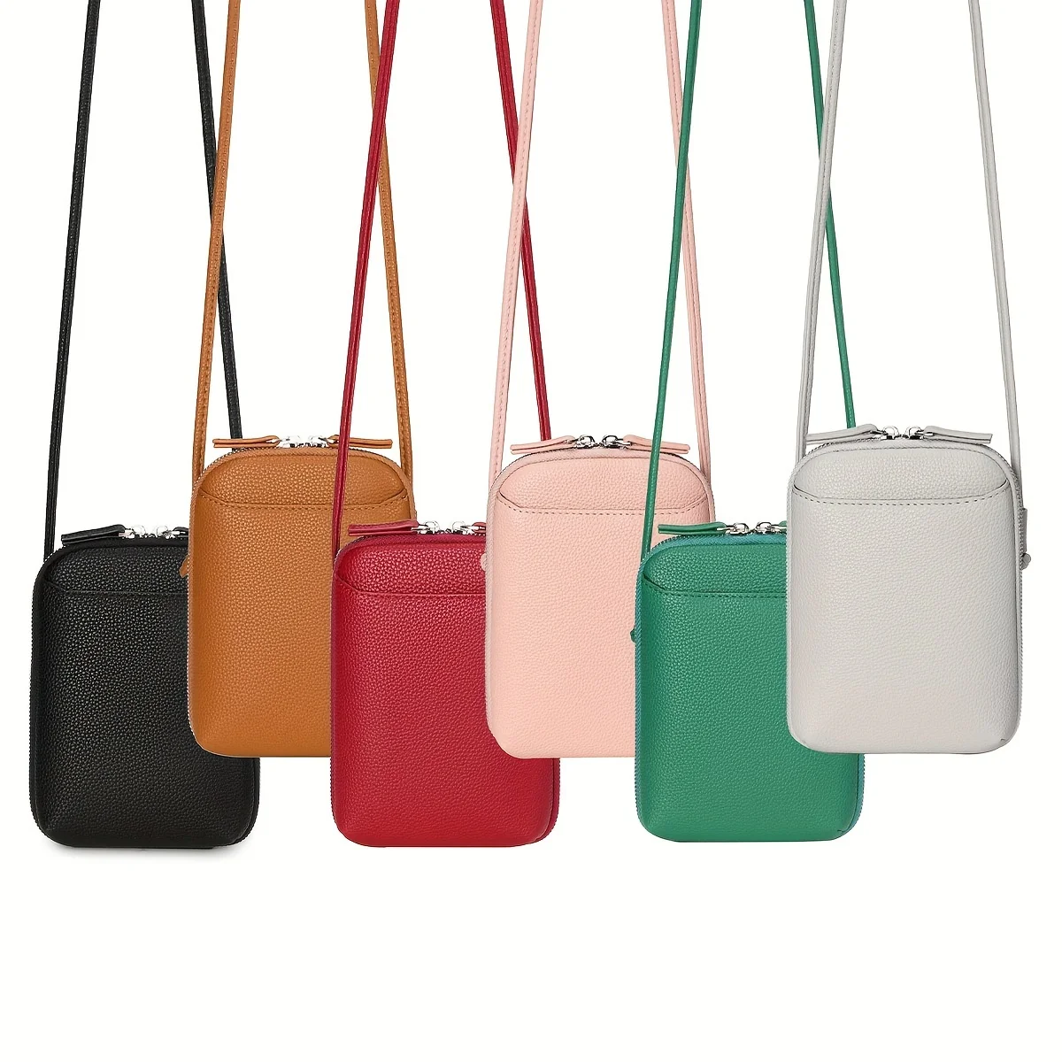 

Women's simple slanted back mobile phone bag–lightweight, adjustable shoulder strap, vertical zipper, round design,