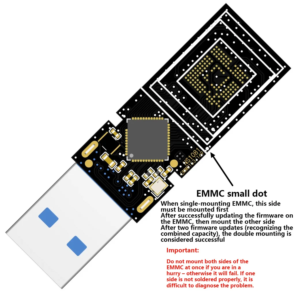 NS1081 EMMC153/169 USB3.0 DIY Flash Drive Bare USB PCB Board Dual‑Channel Dual‑Solder Industrial Black PCB For Self‑made U Disk