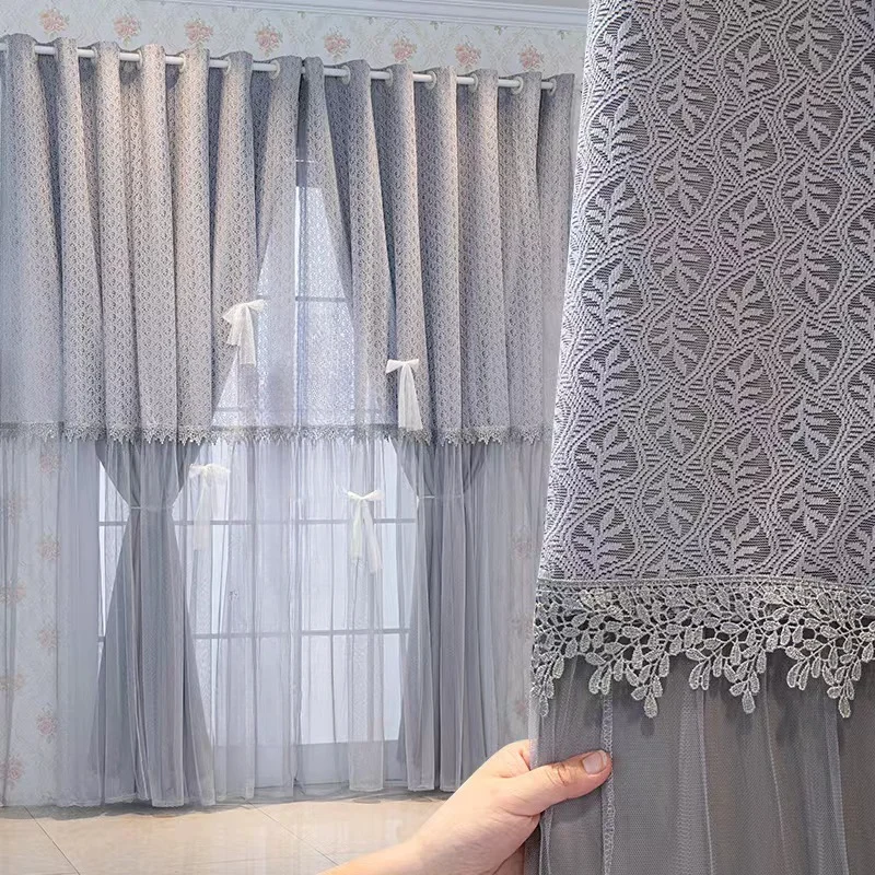 New Lace Window Screen Integrated Curtains for Living Dining Room Bedroom Korean Style Princess Style Bedroom Floating Window