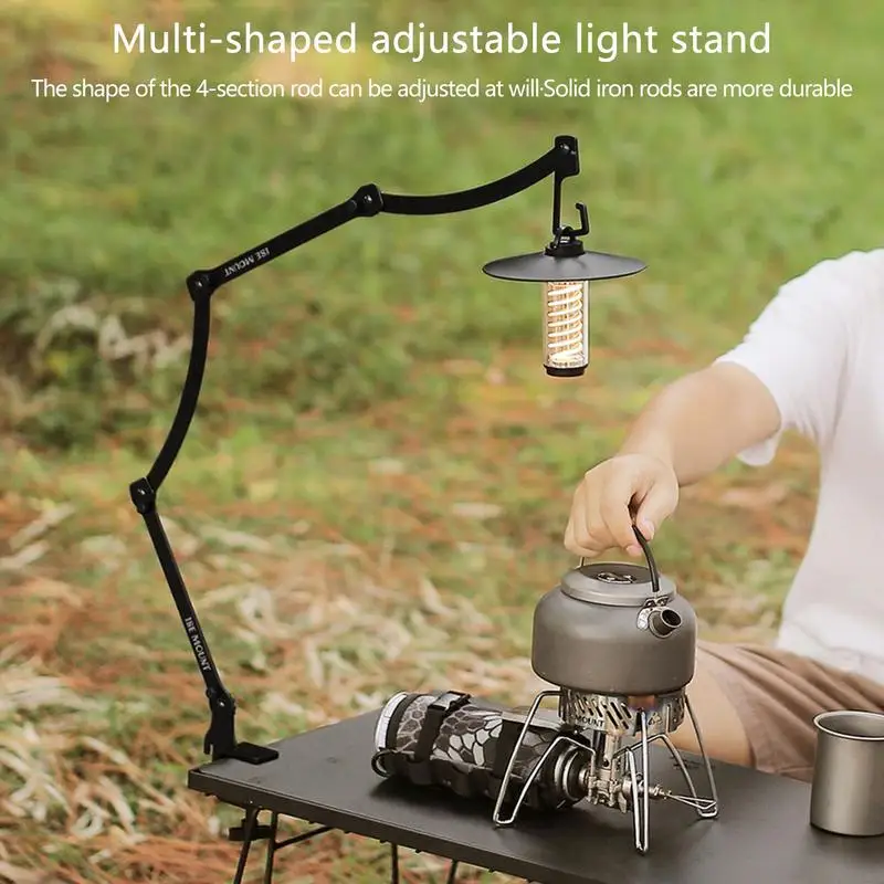 Camping Table Light Stand Foldable Clip Style Light Bracket 4 Fold Long Arm Lantern Holder Folding Lamp Pole Stand For Camping