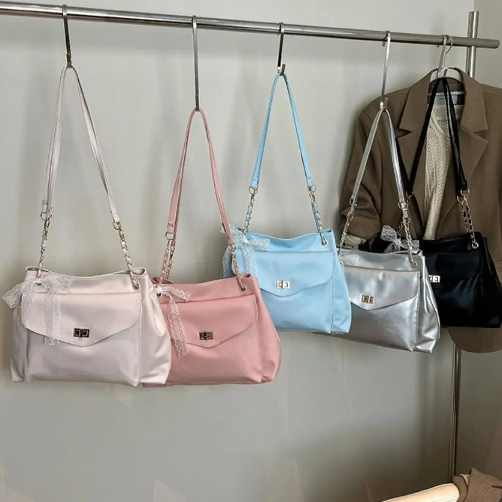 

with Ribbon PU Shoulder Bag Large Capacity Small Pack Solid Color Shoulder Bag Solid Color Handbag Retro Crossbody Bag Children
