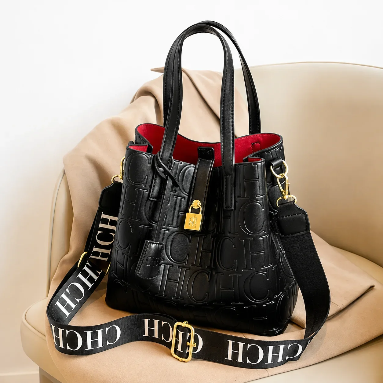New Trendy Letter‑Printed Women Bucket Handbag, Large‑Space Multifunctional Tote Bag for Shoulder & Crossbody Wear