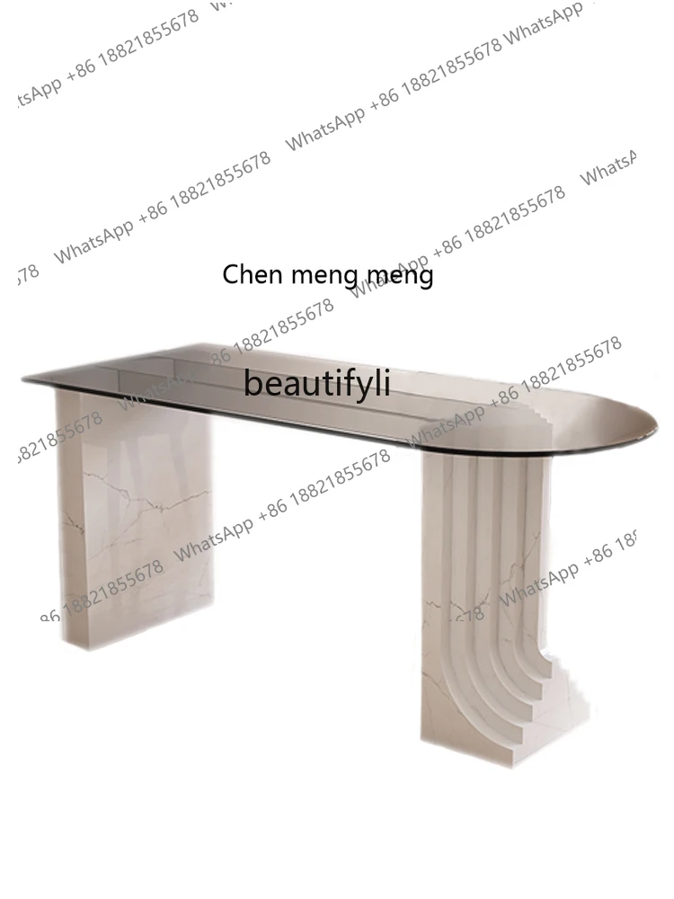 Original Design Italian Minimalist Kitchen Island Dining Table Integrated Tempered Glass Villa Restaurant Dining Table