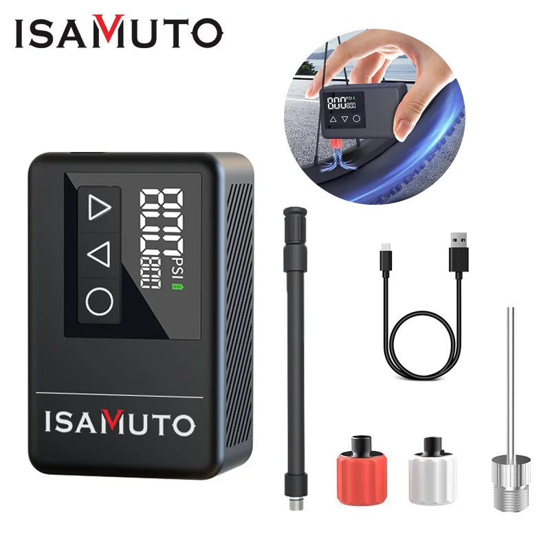 

ISAMUTO Bike Electric Air Pump 120 PSI Tire Inflator Pump for Motorcycle Bicycle Ball Inflator Portable Pocket MINI Compressor