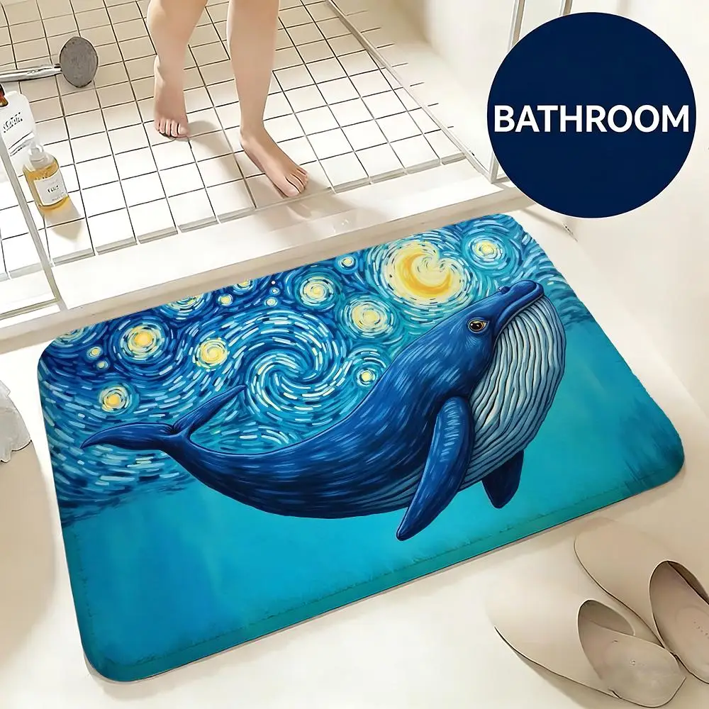 Soft Flannel Floor Mat Art Animal Art Oil Painting Cute Floor Mat Non-Slip Absorbent Doormat Bathroom Bedroom Home Decor Rug