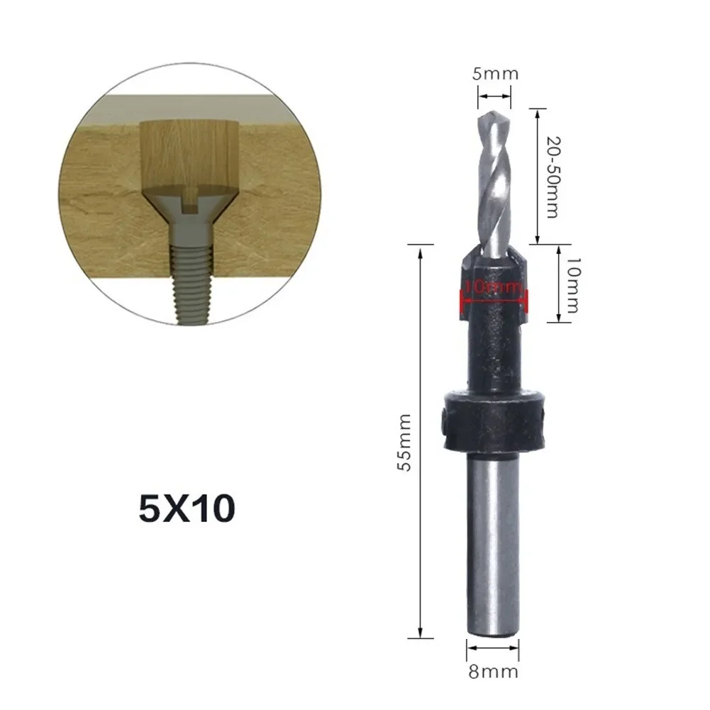 Foro svasatore punta da trapano contatore strumento lavorazione del legno 8mm gambo svasatore trapano trapano gambo tondo autofilettante