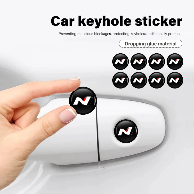 8Pcs Car Door Keyhole Sticker Lock Protection Dustproof Decals For Hyundai N Line i20 i30 Sonata Tucson Azera Elantra Veloster