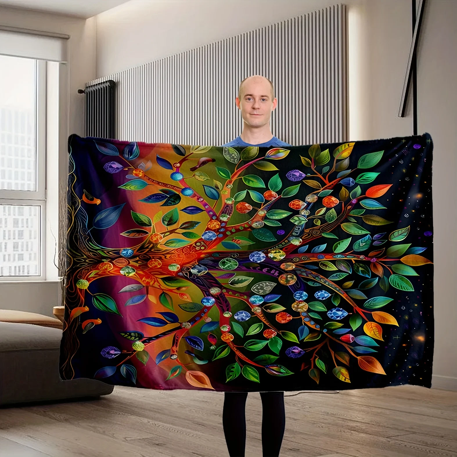 Colorful and diverse leaf patterns Flannel printed blanket suitable for all seasons suitable for living room office sofa travel