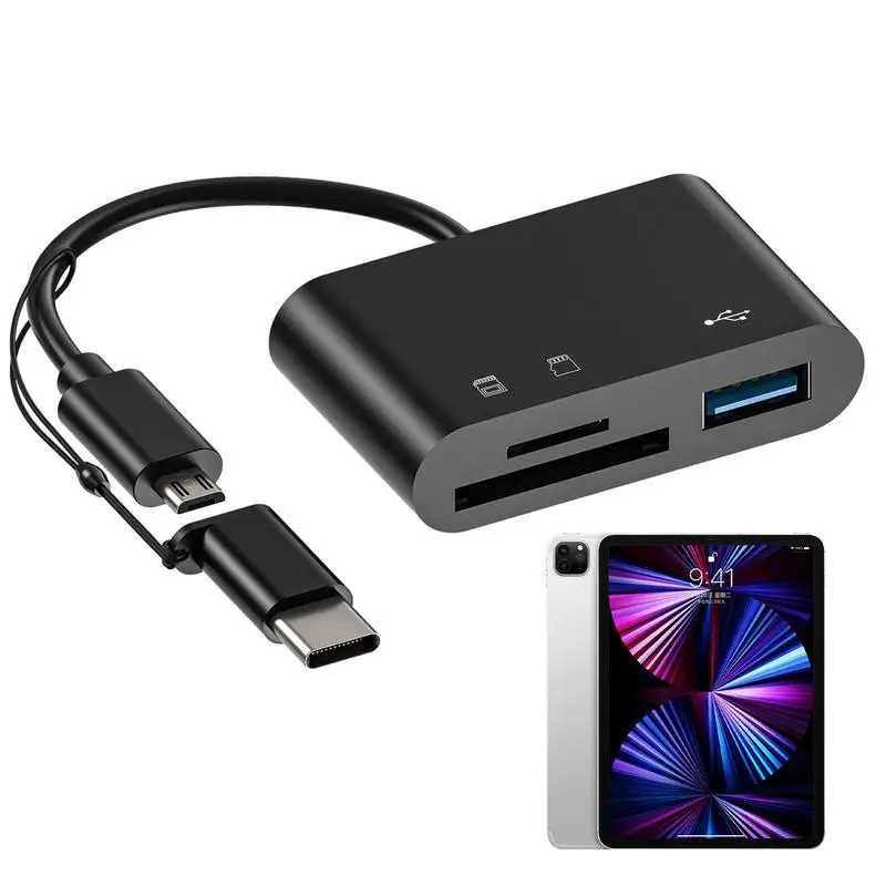 Memory Card Adapter | 3 in 1 USB C USB 3.0 Dual Connector Adapter | Portable Type C Card Reader Simultaneously Read Ms Cf