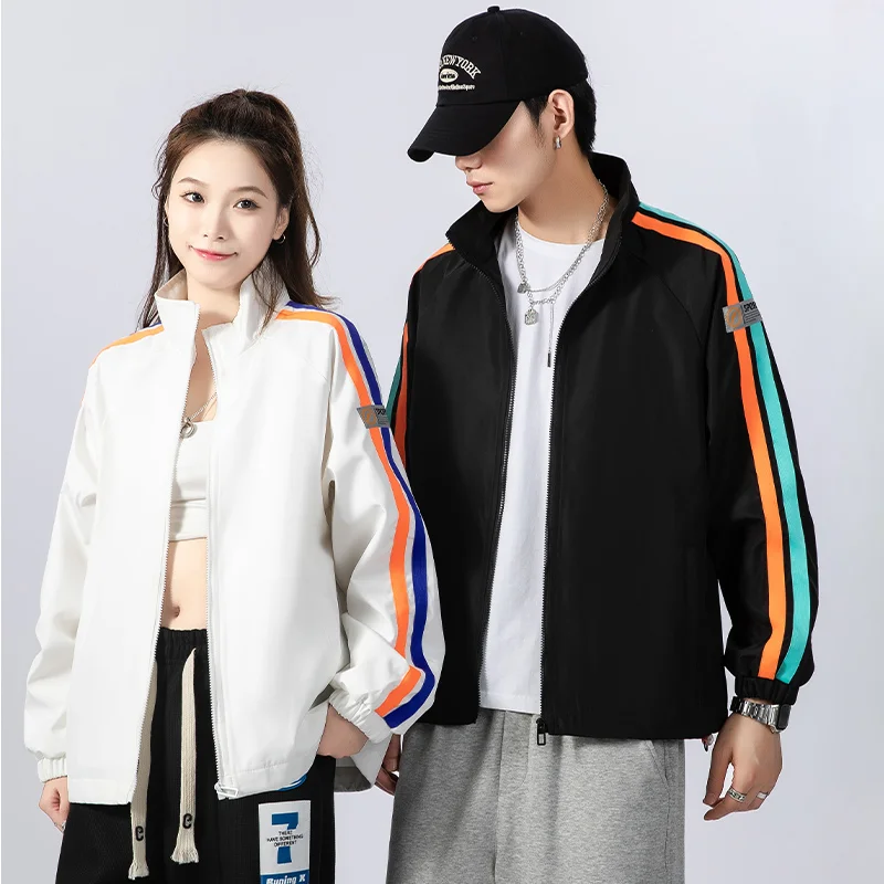 Academy Style-Chaqueta de béisbol para hombre y mujer, abrigo deportivo con cuello de diseño de línea transpirable, holgado, a la moda, para exteriores, novedad