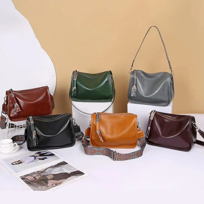 Genuine leather women diagonal shoulder bag for women minimalist oil wax leather small women shoulder bag