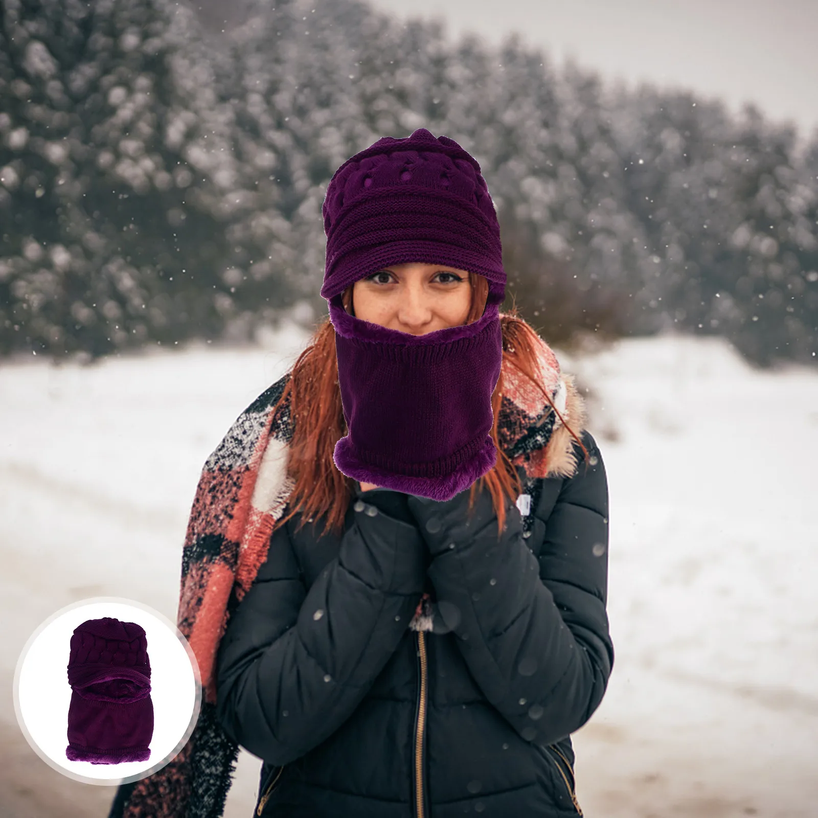 

Warm Woolen Piece Hat Knitted Cap Scarf Neck Warmer Winter Warm Woolen Hat Beanie Elderly Soft Thermal Gifts