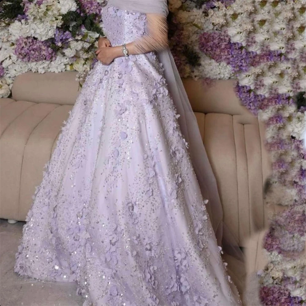 Customized Evening Dress Formal Prom Gown Sheer Straps Bateall A-line Floor Length Flower Tulle Bespoke Occasion Dresses Saudi A