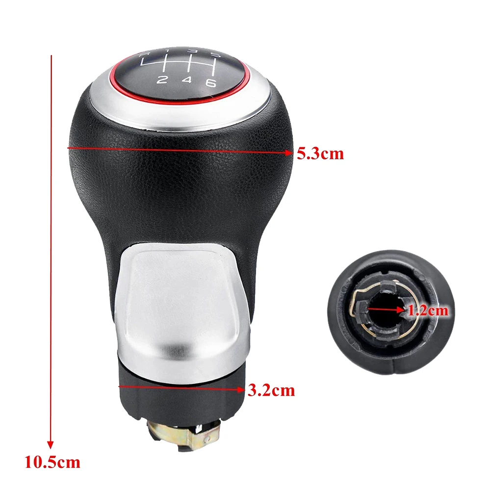 6 Speed PU Leather Car Gear Knob Shift For-Audi A3 A4 B6 B7 A6 S4 B8 A5 8T Q5 8R Skoda Seat - Silver & Red