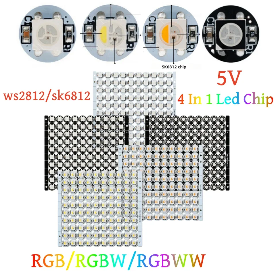 

100Pcs DC5V WS2812B Individually Addressable 5050 RGB 4 in 1 SK6812 RGBW RGBWW LED Chip & Heatsink Board Built-in Pixel LED Chip