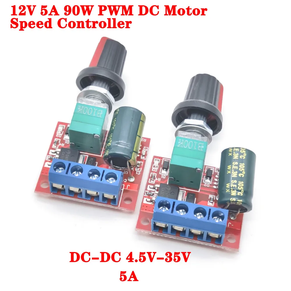 12V 5A 90W PWM DC Motor Speed Controller Module DC-DC 4.5V-35V Adjustable Speed Regulator Control Governor Switch 24V