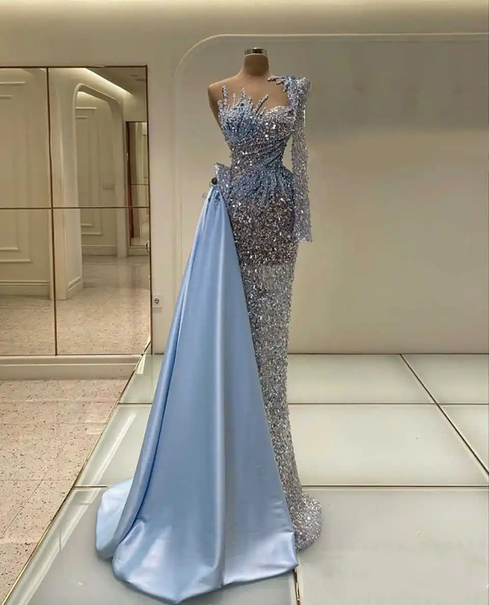rotate beaded dress Gorgeous Long Mermaid Beading Sleeveless Split Prom Dress With Ruffles main image 1