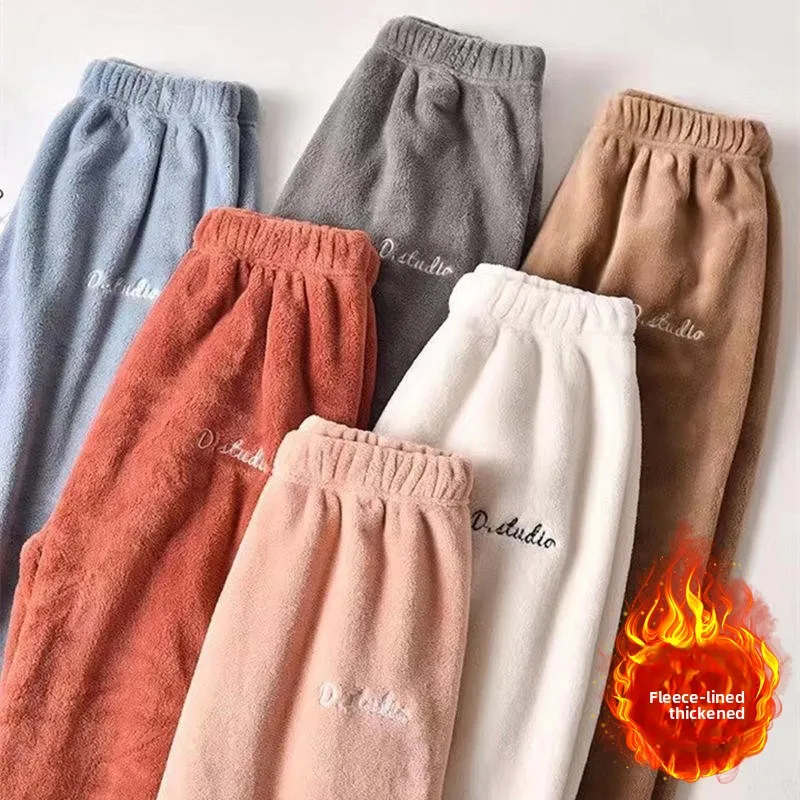 Plush Embrace Core Lounge Pants Women's Thick Coral Fleece Sleepwear Warm Homewear with Fashionable Winter Design