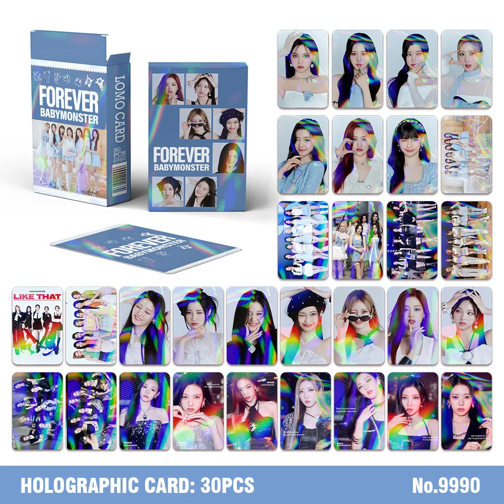 30Psc/Set KPOP BABYMONSTER DRIP Boxed Card Laser High Quality Double Sides Printing LOMO Card ASA AHYEON RUKA FOREVER Gift Cards