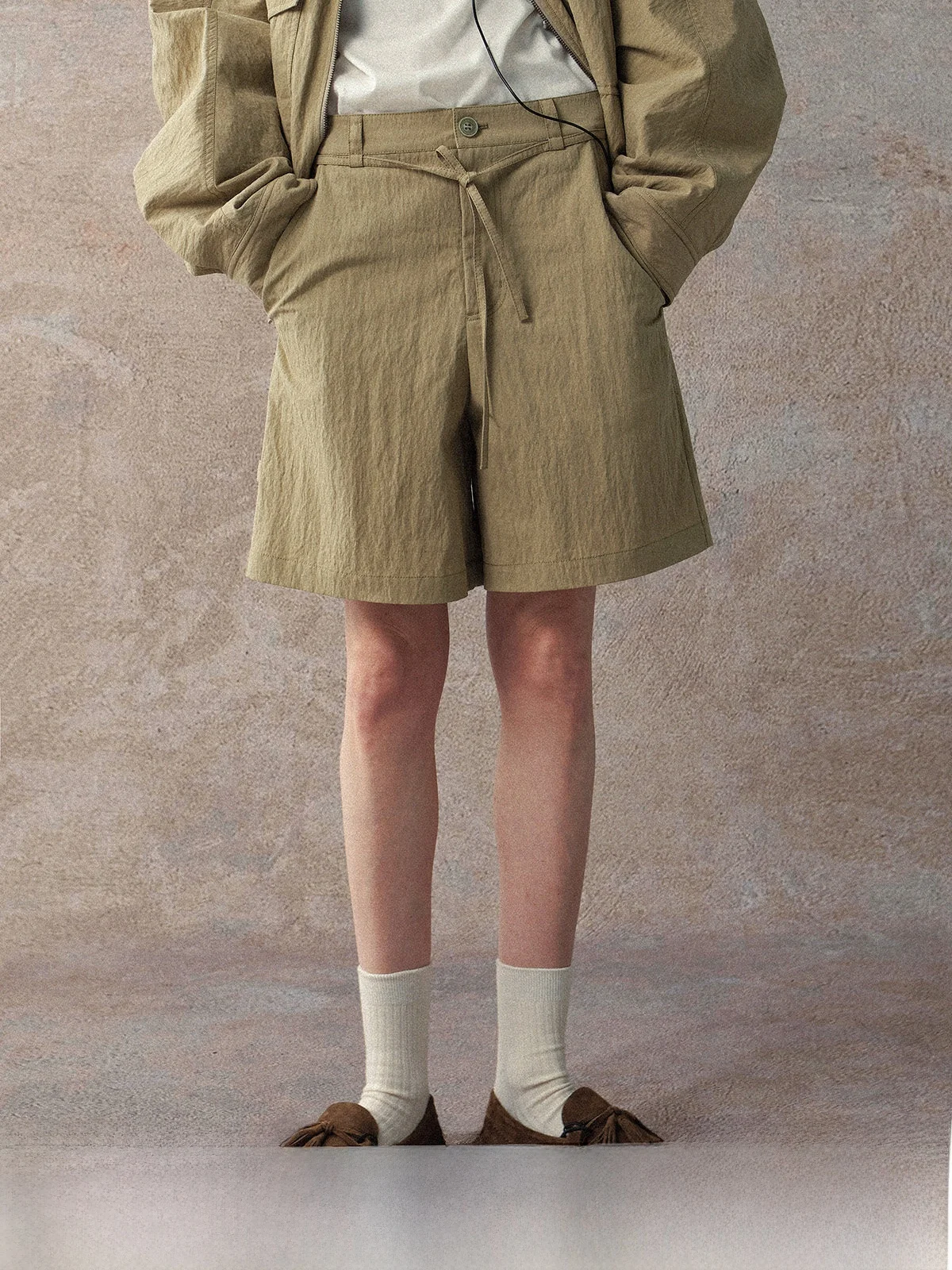 

Blue Bauhinia Flower Says Vintage Workwear Cotton Nylon Blend Anti-Water Straight Leg Pants l Waist ort Trousers