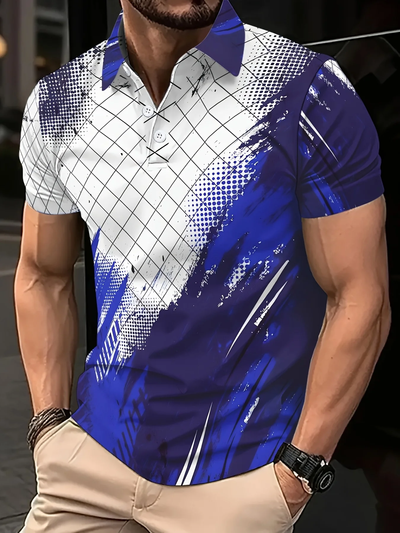 Summer Men's Geometric patterns Athletic Shirt Short Sleeved Polo Shirt Collared Shirt Casual Tops Outdoor Street Polo Shirts