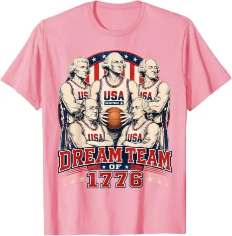 Dream Team of 1776 America 4th of July Independence Team T-Shirt Y2k George Washington USA Basketball Team Graphic Herrenbekleidung – Detail 4