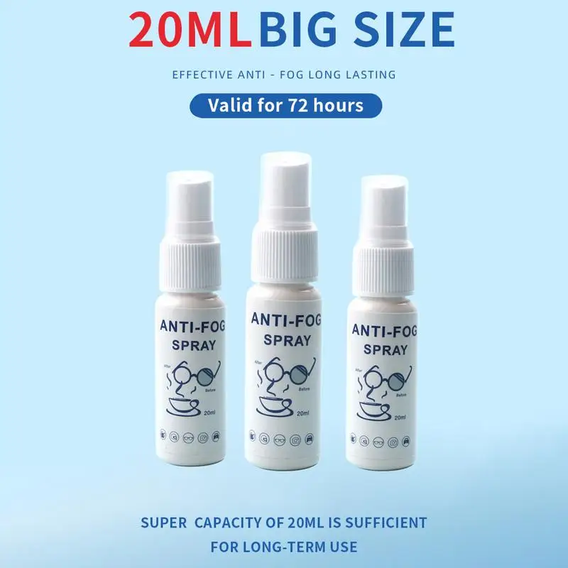 20ml Anti Fog Spray For Ski Goggles Eyeglass Lens Cleaner Streak-Free Long Lasting Anti Fog Spray For All Lenses Defogger Lens