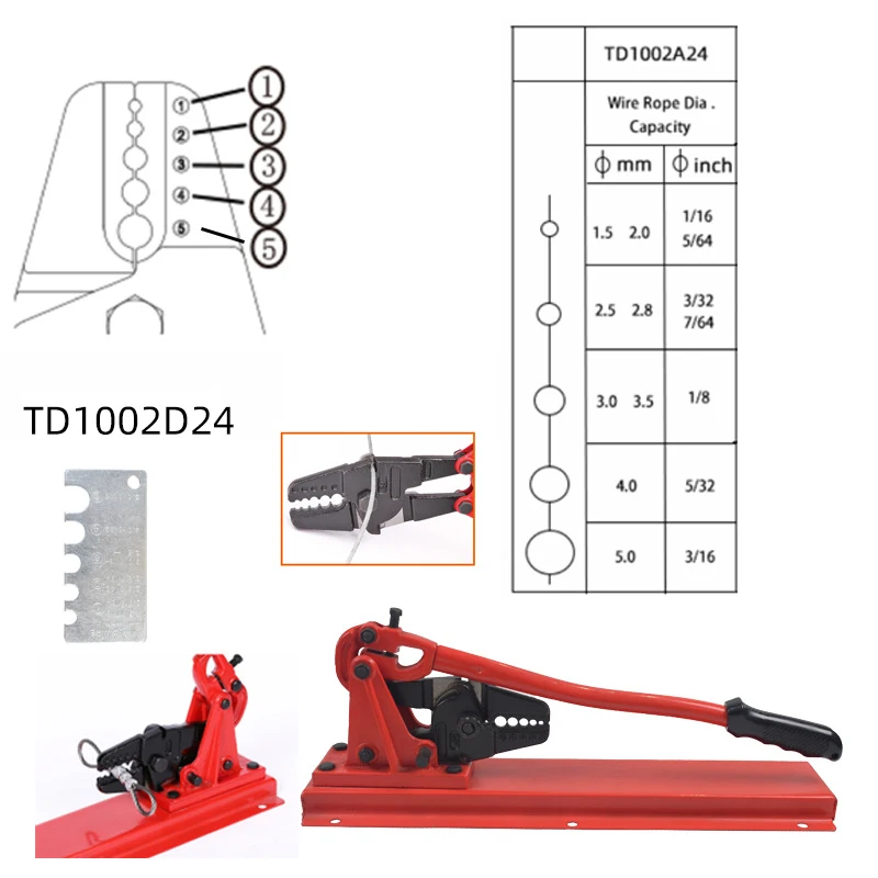 24in Cutting Bench Type Hand Swager Tool Wire Rope Swaging Machine with Crimper Cable Bolt Cutter Head for Copper Sleeves