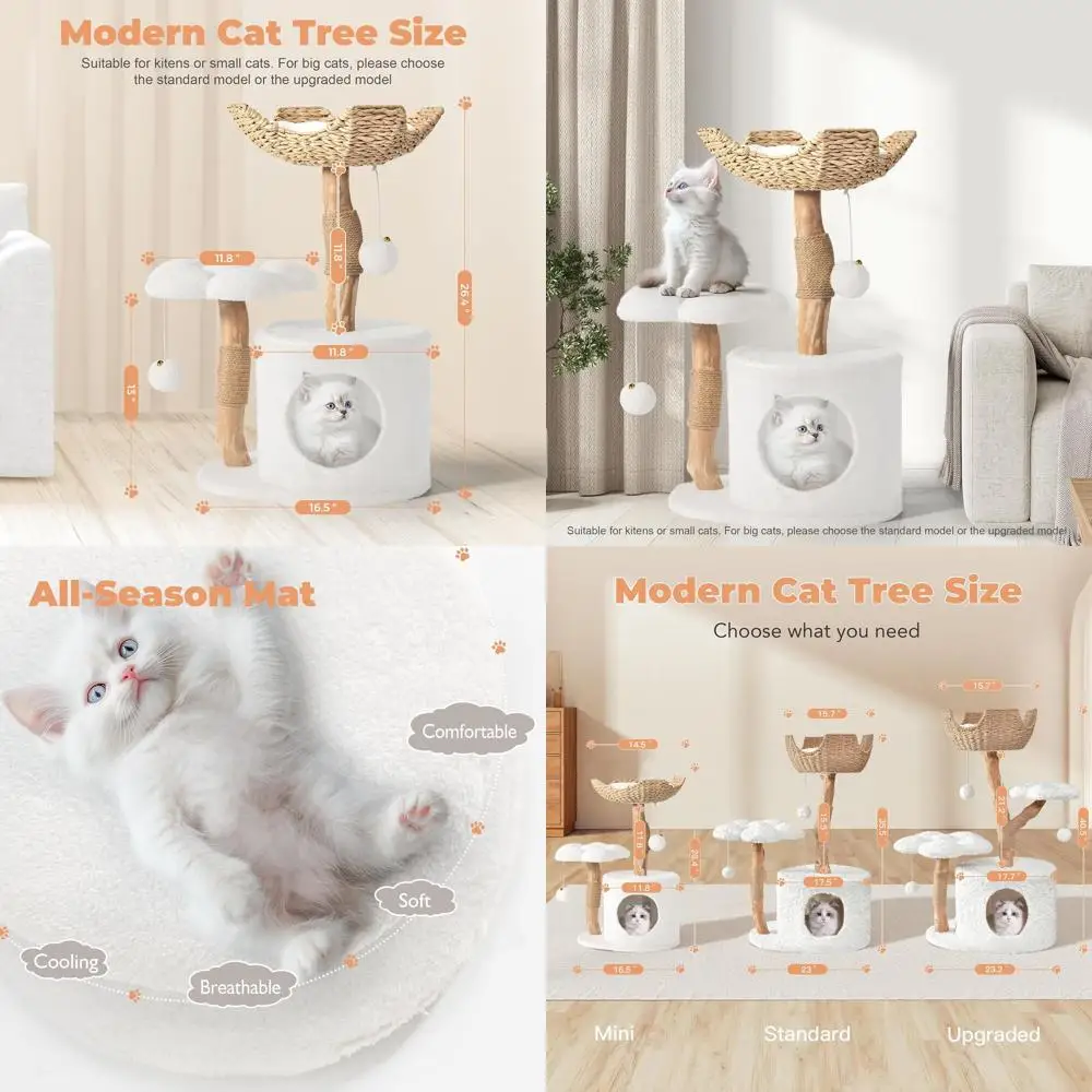 

Luxurious Wooden Cat Tower with Scratching Posts and Flower Platforms for Small Cats