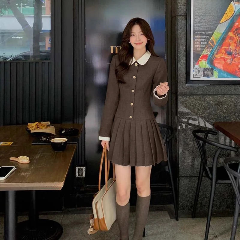 

Корейская юбка-трапеция с высокой талией, плиссированная, с подкладкой, на завязках, длинная, осенне-зимняя, новинка