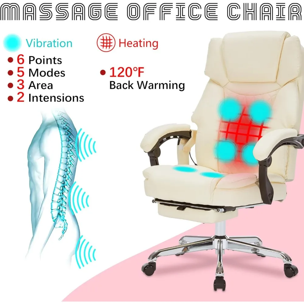 Эргономичное офисное кресло с откидной спинкой и подогревом и вибрацией для тяжелого использования до 400 фунтов