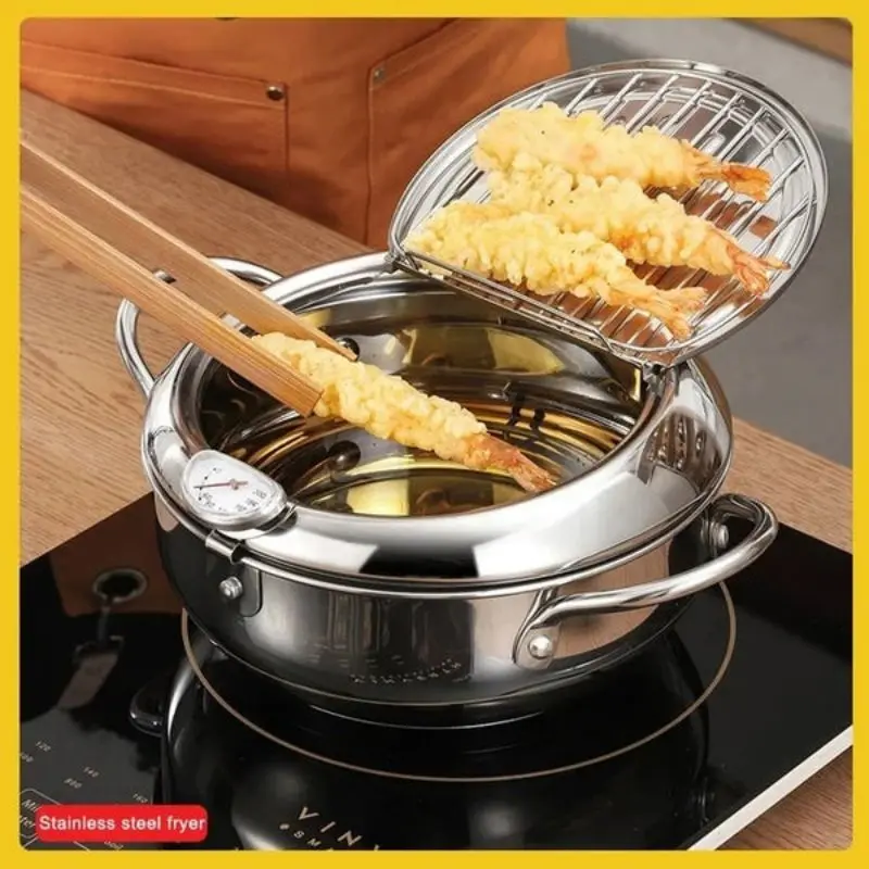 

304 Stainless Steel Fryer With Temperature Controllable And Lid Home Tempura Fryer Uncoated Fryer Fried Frying Chicken Pot