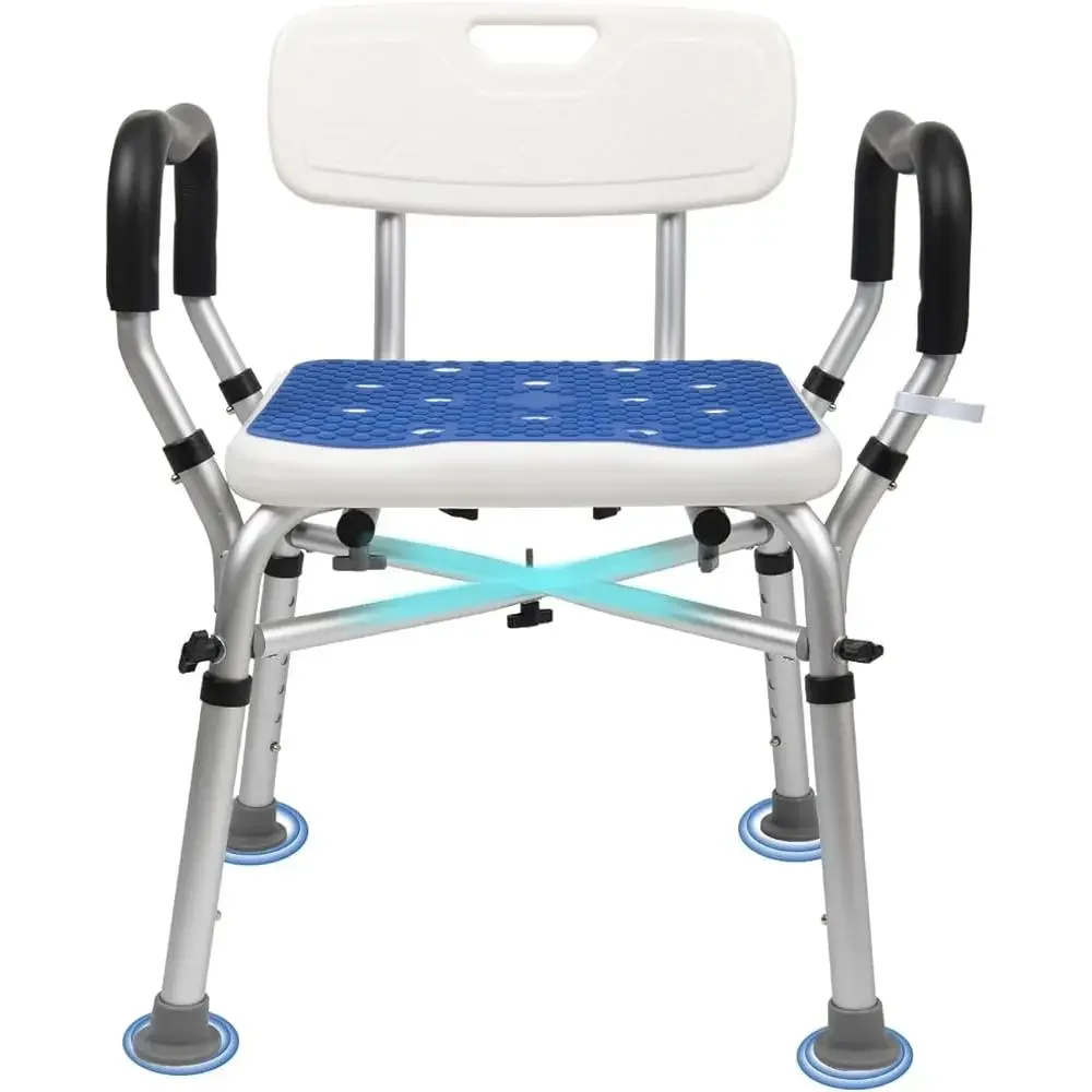 Сверхмощный стул для душа, 550 фунтов, регулируемый табурет для душа с подлокотниками, нескользящая спинка, безопасный инструмент для пожилых людей с ограниченными возможностями, бесплатная сборка