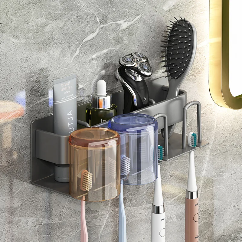 

Customizable Toothbrush Holder Wall-mounted Gargle Cup Storage Electric Razor Shaver Shelf Batchroom Toiletries Organization