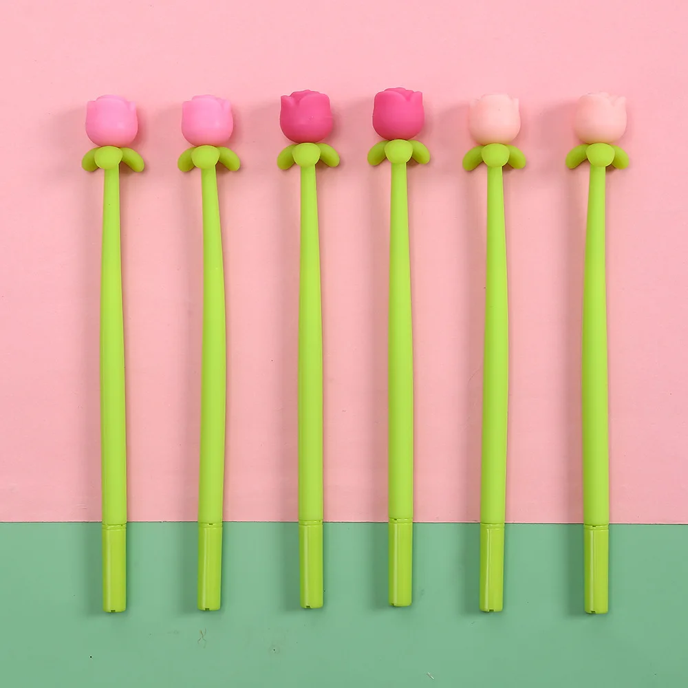 36PCS Creative Zhongfan Tulip Silicone Rocker Pen Student Writing Neutral Pen Small Fresh Flower Shaping Brush Pen