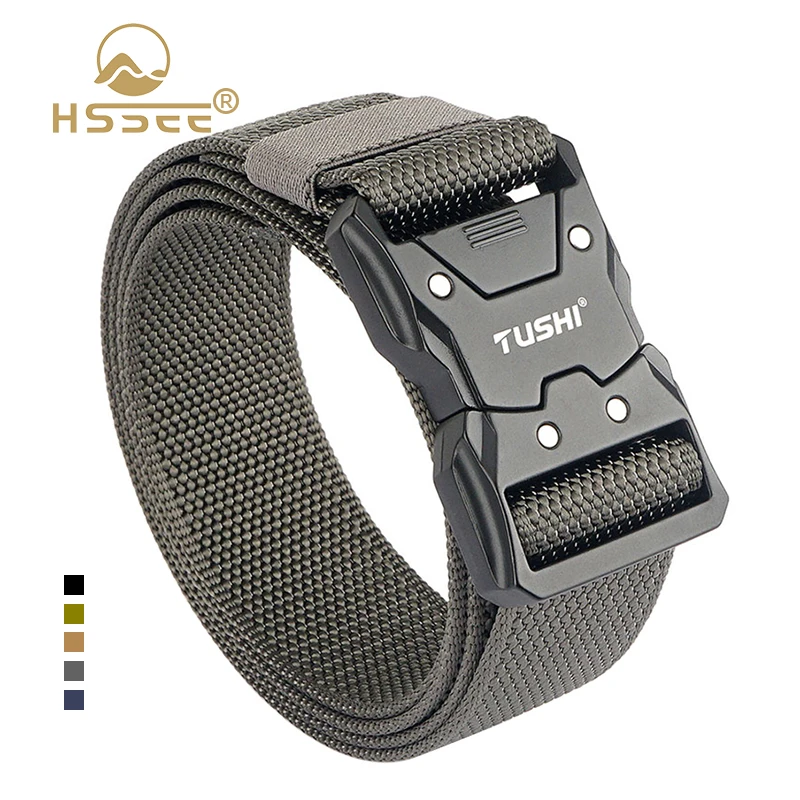 HSSEE New Men\'s Tactical Outdoors Belt Hard Alloy Metal Pluggable Buckle Military Army Belt Tight Nylon Casual Jeans Belt Male