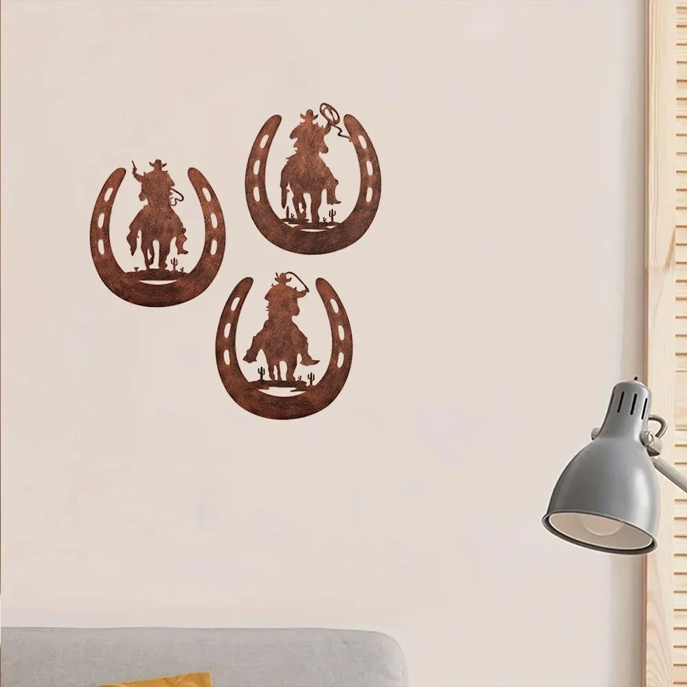 Delightful 3pcs/set Horseshoe Metal Wall Art – Pleasing for Bedroom Country. Cheerful Cowboy Decor. Hanging for Joy