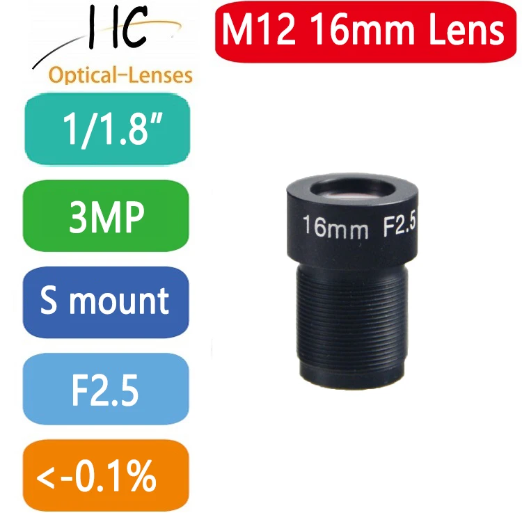 3 MegaPixel M12-Mount 16mm 1/1.8'' board lens F2.5 fixed Iris(customizable) FA/Machine Vision lens,good for Near Work Distance